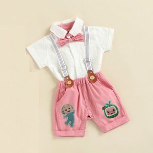 JJ Cocomelon Outfit Boy Smash Cake First Second Birthday Clothes Suspenders